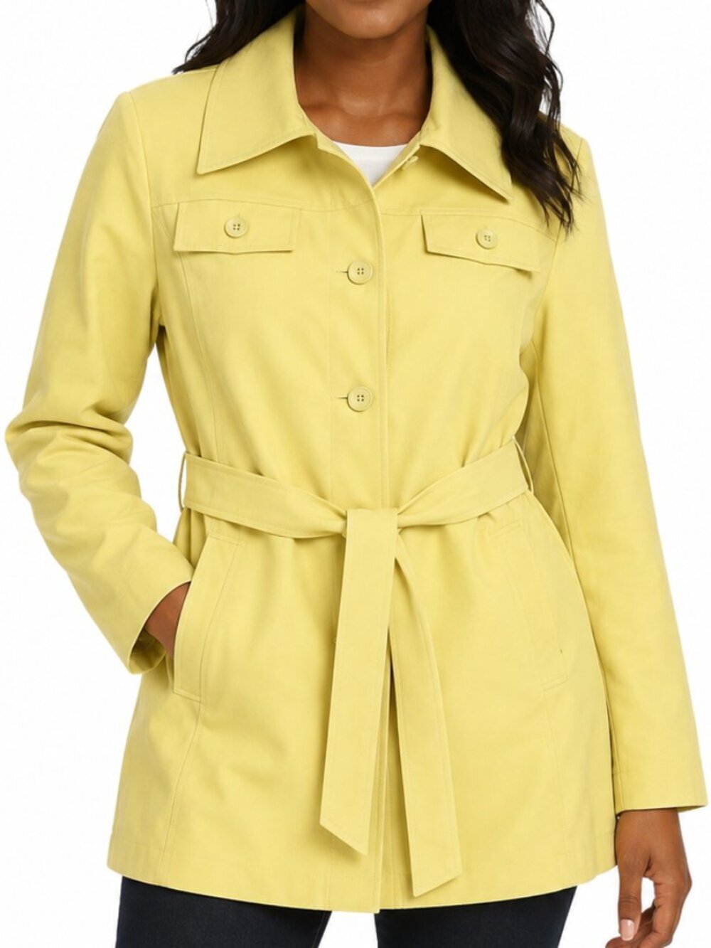 Outer Banks by Jerold Vintage Women's Lemon Yellow Belted Trench Coat